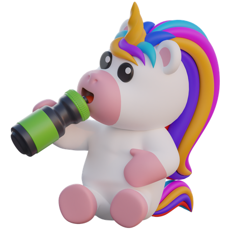 Licorne buvant une boisson énergisante  3D Illustration