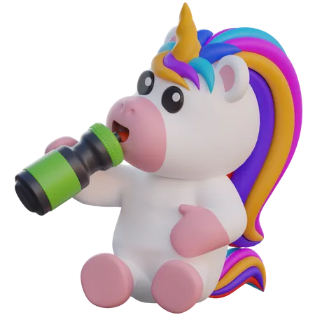 Licorne buvant une boisson énergisante  3D Illustration