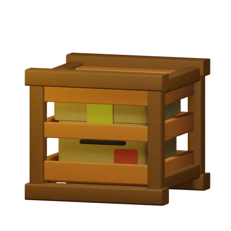 Boîte avec boîte en bois  3D Icon