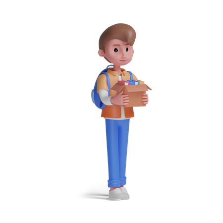 Garçon portant une boîte  3D Illustration