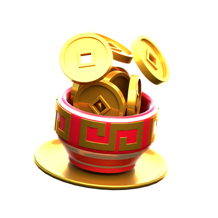Bol chinois avec des pièces d'or  3D Icon