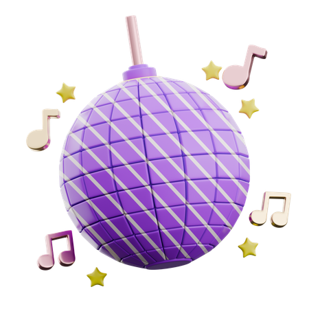 Bola de discoteca con notas musicales y estrellas.  3D Icon