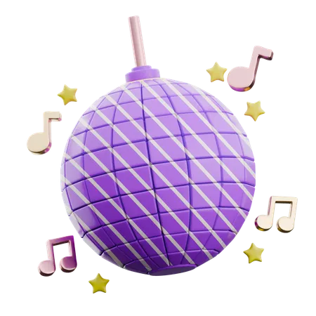 Bola de discoteca con notas musicales y estrellas.  3D Icon