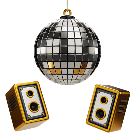 Bola de discoteca e alto-falantes  3D Icon