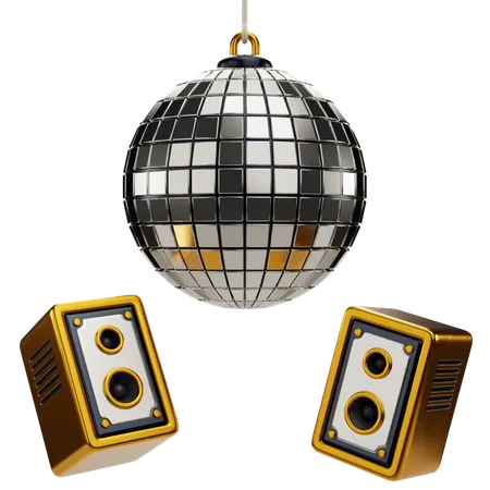 Bola de discoteca e alto-falantes  3D Icon