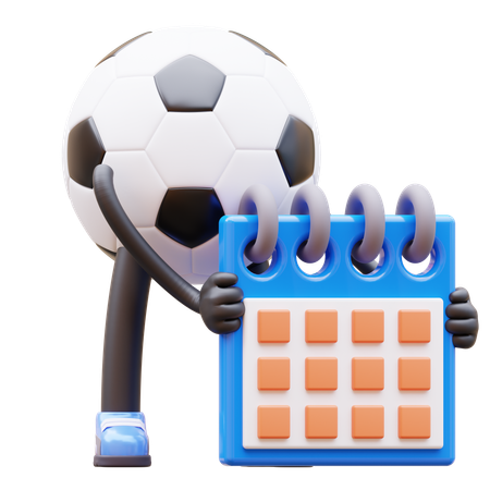 Personagem de bola de futebol segurando calendário de planejamento  3D Illustration