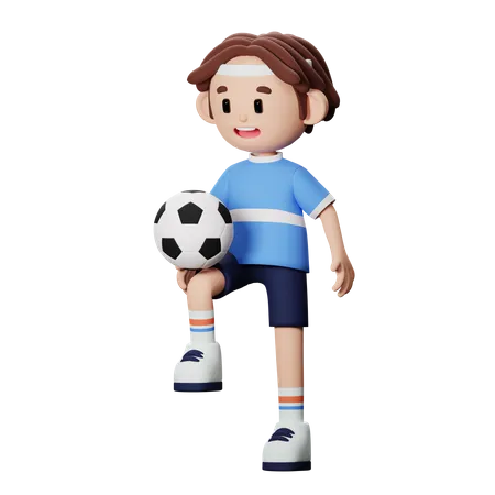 Jogador de futebol fazendo malabarismo com bola  3D Illustration