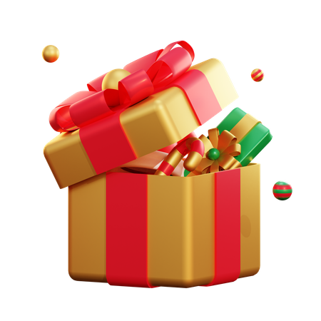 Bola de navidad y caja de regalo dorada  3D Illustration