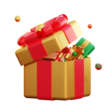 Bola de navidad y caja de regalo dorada  3D Illustration