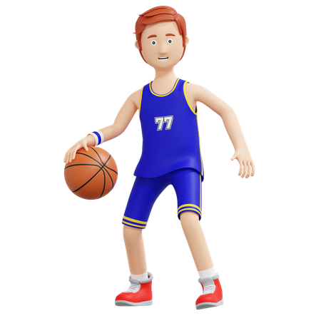 Jogador de basquete driblando bola  3D Illustration