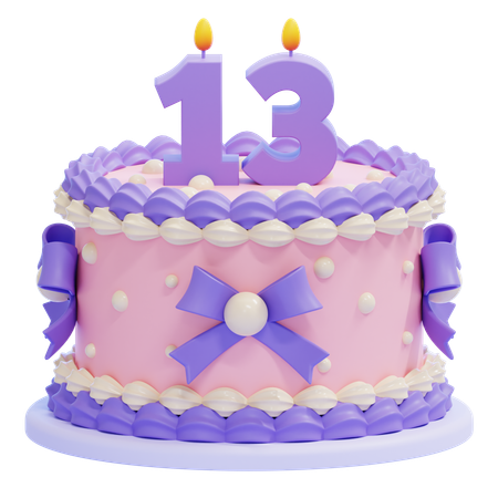 Bolo de aniversário com vela número 13  3D Icon