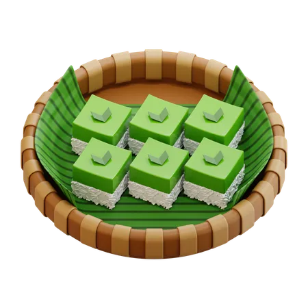 Bolo de arroz pegajoso pandan de arroz pegajoso indonésio  3D Icon