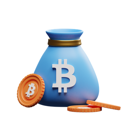 Saco bitcoin com moedas bit  3D Illustration