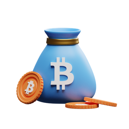 Bolsa bitcoin con monedas de bits  3D Illustration