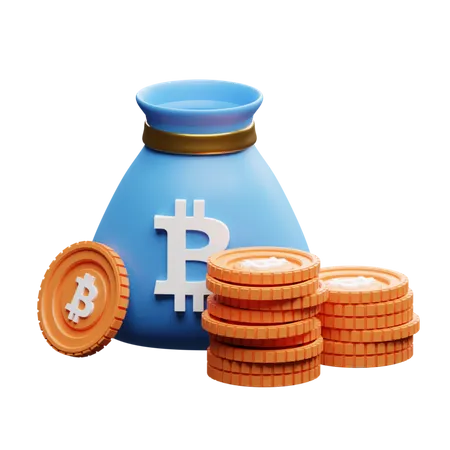 Una Bolsa Bitcoin Limpia Con Pilas De Bitcoin Para Tu Proyecto Criptografico 3D Illustration