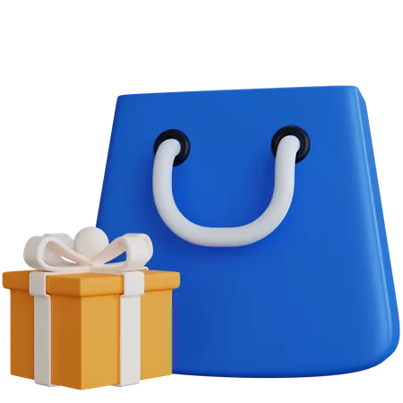 Bolsa de compras con caja de regalo  3D Icon