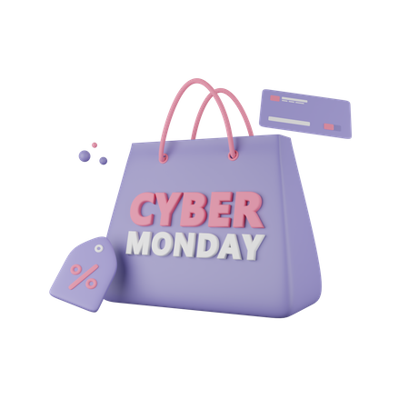 Bolsa de compras del cyber monday con etiqueta  3D Icon