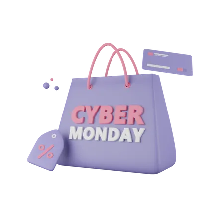 Bolsa de compras del cyber monday con etiqueta  3D Icon