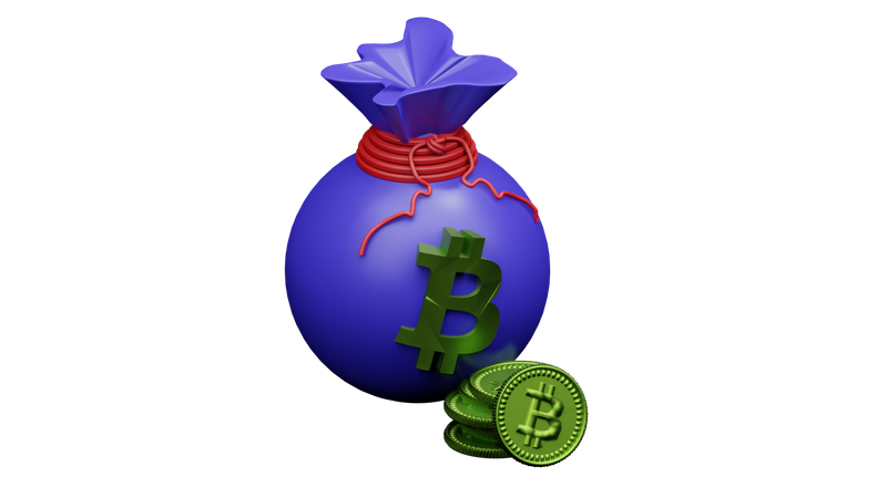 Bolsa de dinero con Bitcoin  3D Illustration