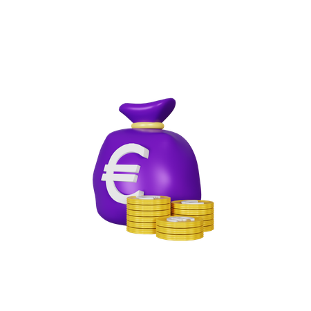 Bolsa de dinero en euros  3D Illustration