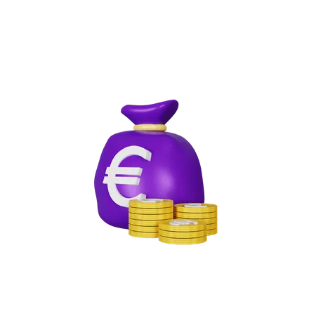 Bolsa de dinero en euros  3D Illustration