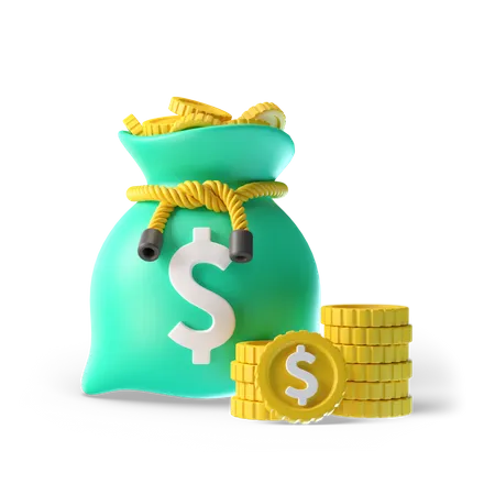 Bolsa de dinero y saco de monedas  3D Illustration