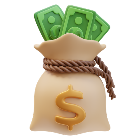 Bolsa de dinheiro com notas  3D Icon