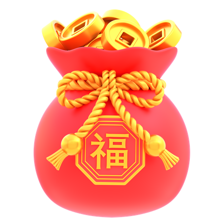 Bolsa de moedas de ouro chinesa  3D Icon