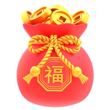 Bolsa de moedas de ouro chinesa  3D Icon