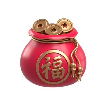 Bolsa de moedas de ouro chinesas  3D Icon