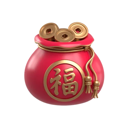 Bolsa de moedas de ouro chinesas  3D Icon