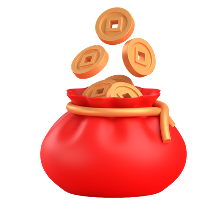 Bolsa de monedas de oro chino  3D Icon