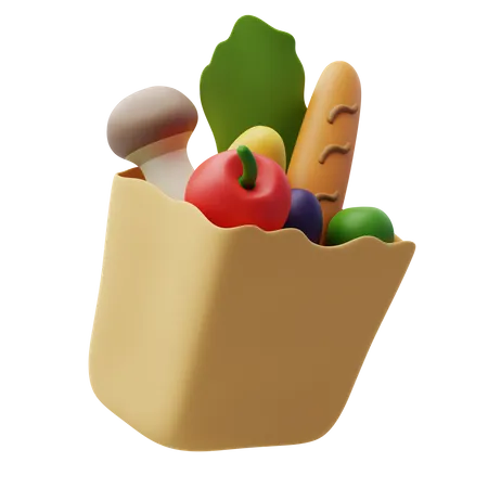 Icono 3 D De Bolsa De Comida Saludable Comida Organica Fresca Y Natural Concepto De Entrega De Comestibles 3D Icon