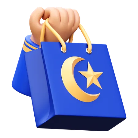 Mano sosteniendo una bolsa de Ramadán  3D Icon