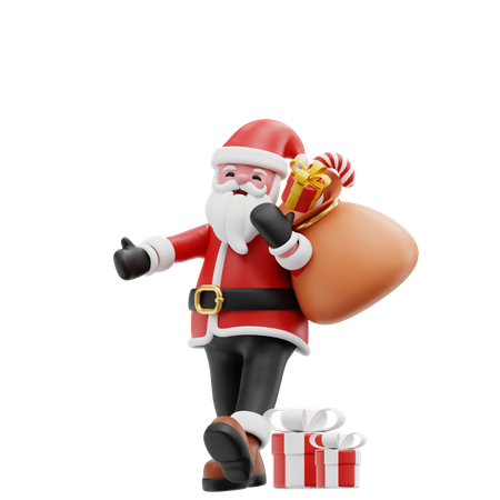 Papá Noel trae bolsa de regalo  3D Illustration