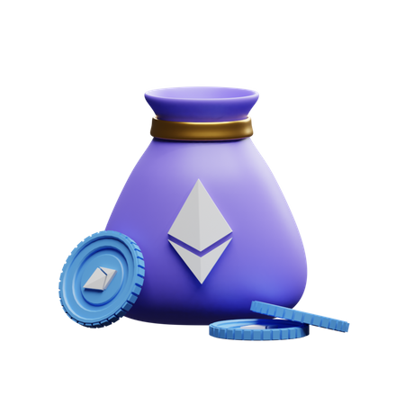 Bolsa ethereum com moedas ethereum  3D Illustration