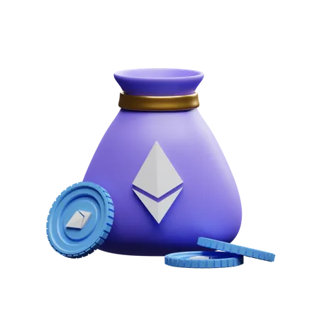 Bolsa ethereum com moedas ethereum  3D Illustration