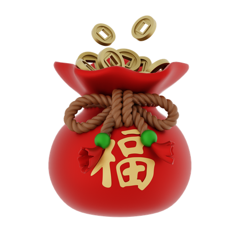 Bolsa de moedas de ouro chinesa  3D Icon