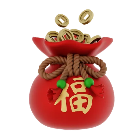 Bolsa de moedas de ouro chinesa  3D Icon