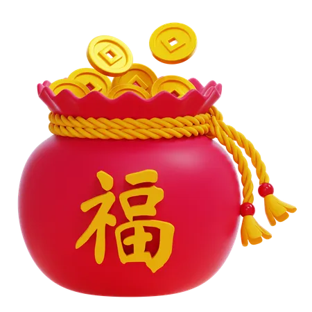 Bolsa de monedas de oro chino  3D Icon
