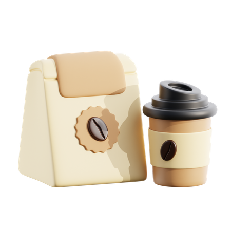 Bolsa de cafe y taza  3D Icon