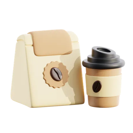 Bolsa de cafe y taza  3D Icon