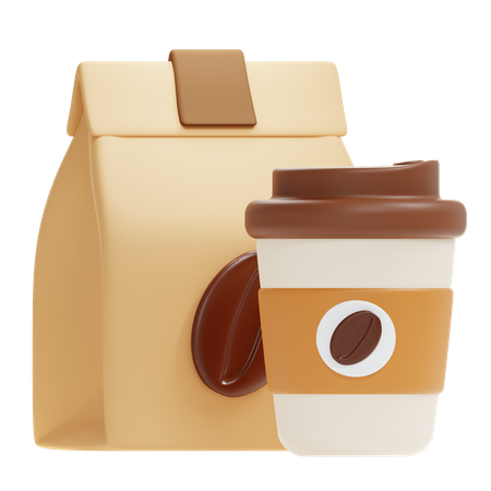 Bolsa de cafe y taza  3D Icon