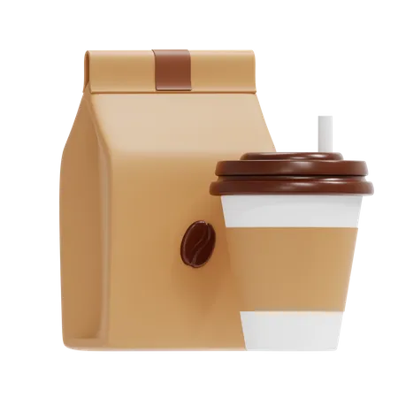 Bolsa de cafe y taza  3D Icon