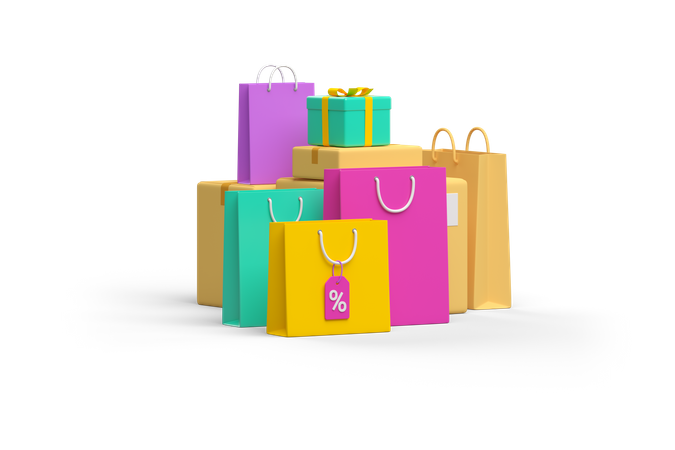 Bolsas de compras y regalos  3D Illustration