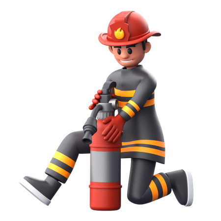 Bombeiro com extintor de incêndio  3D Illustration