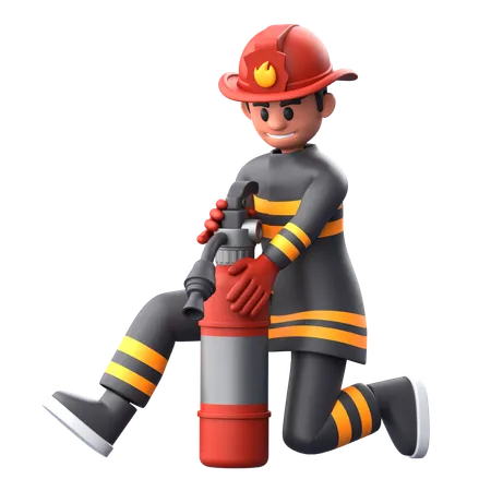 Bombeiro com extintor de incêndio  3D Illustration