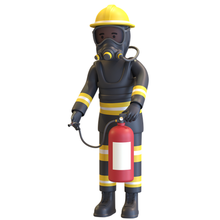 Proteção completa de equipamento de bombeiro segurando extintor de incêndio  3D Illustration