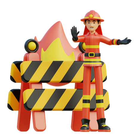 Bombero masculino bloqueando el rompe caminos  3D Illustration