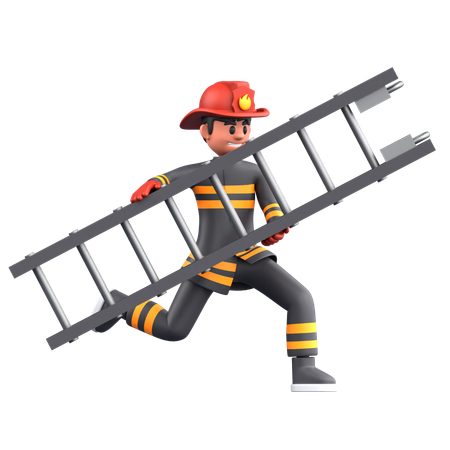 Bombero corriendo con escalera  3D Illustration